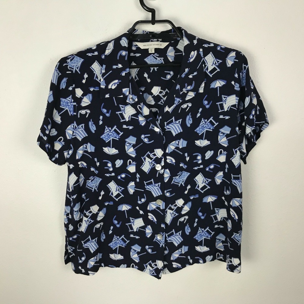Melrose Studio Hawaiian Shirt Blouse Size L Multicolor Beach Items Short Sleeve‎